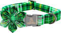 Lionheart glory St. Patrick's Day Dog Collar with Flower Dog Collar for Medium Dogs, Green Plaid Cute Collars Spring Dogs Collars Flower Puppy Heavy Duty Cute