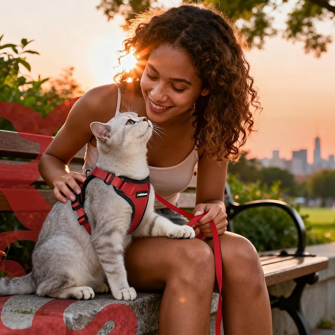 rabbitgoo Cat Harness and Leash for Walking, Escape Proof Soft Adjustable Vest Harnesses for Cats, Easy Control Breathable Reflective Strips Jacket, Red, XS