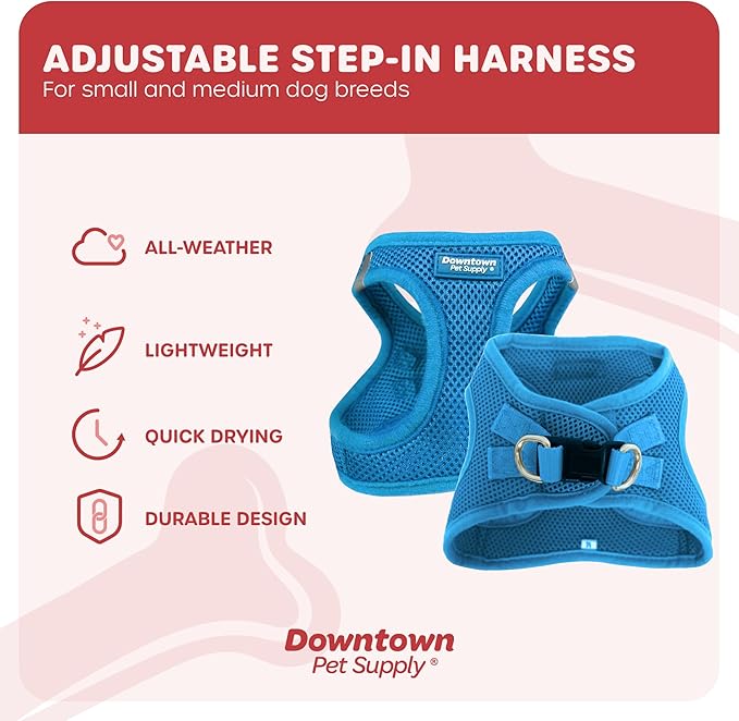 Downtown Pet Supply Step in Dog Harness for Small Dogs No Pull, Small, Cobalt - Adjustable Harness with Padded Mesh Fabric and Reflective Trim - Buckle Strap Harness for Dogs