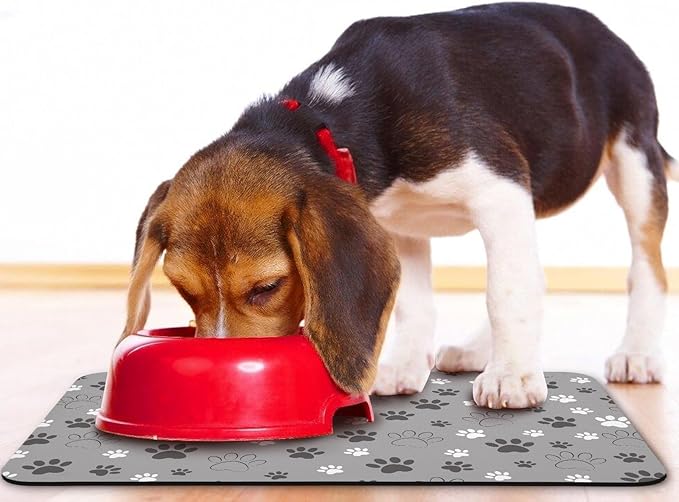 Dog Food Mat, Absorbent Water Bowl Mats Cat Pet Feeding Placemats Light Gray 24 * 32 inch