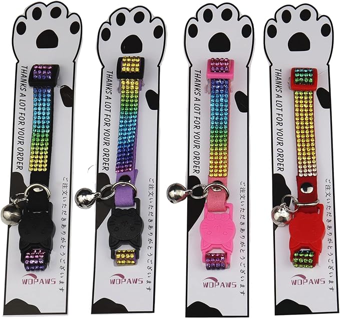 Cat Collar Breakaway Bling Diamond Rhinestone with Bell Adjustable for Cats and Kitten Girl boy (Pink)