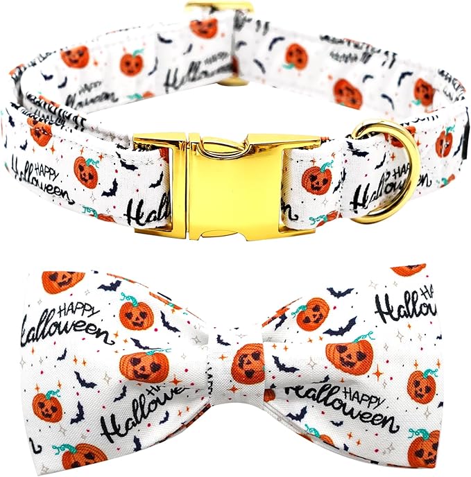 Halloween Dog Collar, Pet Collar Bow Pumpkin Pet Collar Girl Boy Bow Dog Collars Cute Soft Puppy Collar for X-Large Dogs