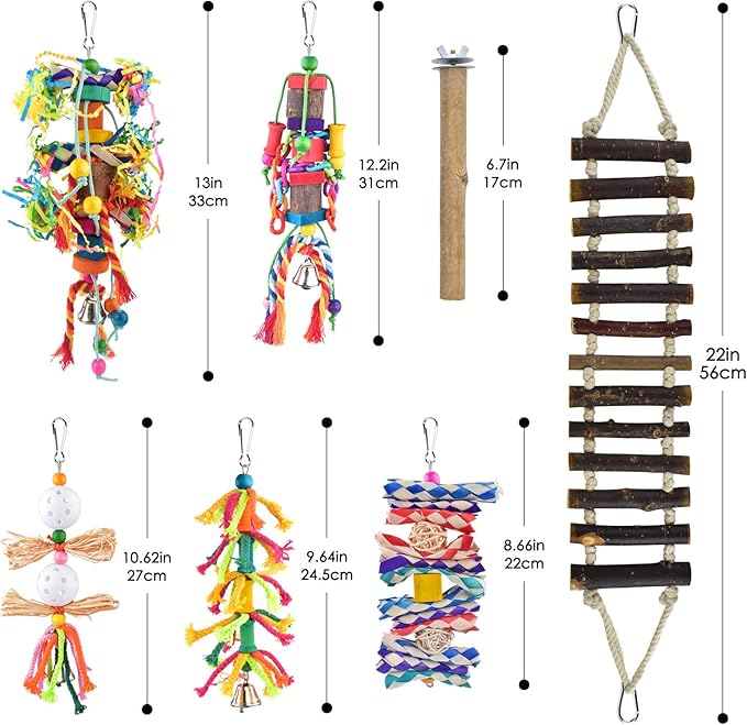 KATUMO Bird Toys, Parakeet Swing Parrot Ladder Cockatiel Perch Conure Hanging Bell Toys for Parakeet Conure Cockatiel Mynah Love Bird Small Birds