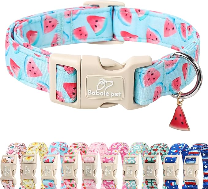 Adjustable Summer Dog Collar, Cute Watermelon Dog Collars for Small Dogs, Lightweight Quick-Release Buckle Collar for Boy&Girl Dogs S