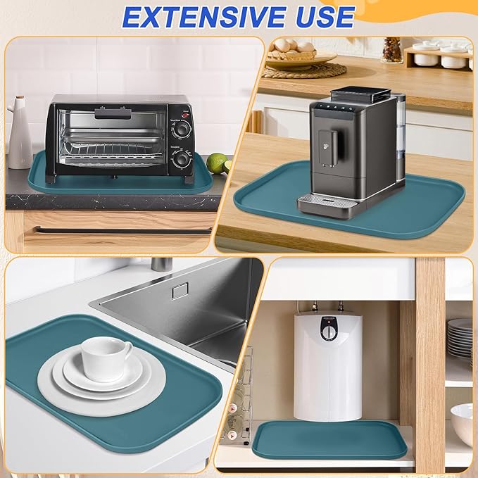 Silicone Pet Feeding Mat with Raised Edge for Food and Water, Dog Bowl Mats, Cat Bowls Placemat with High Lip for Floor Waterproof, Rubber Tray for Cats and Dogs 24 x 16 x0.8 Slate Blue