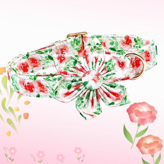 Lionheart glory Dog Collar Flowers Collar Floral Dog Collar with Flower Spring Summer Cute Collar Dog Boy or Girl Dog Collars Soft Durable Adjustable Dog Collars for Medium Dogs