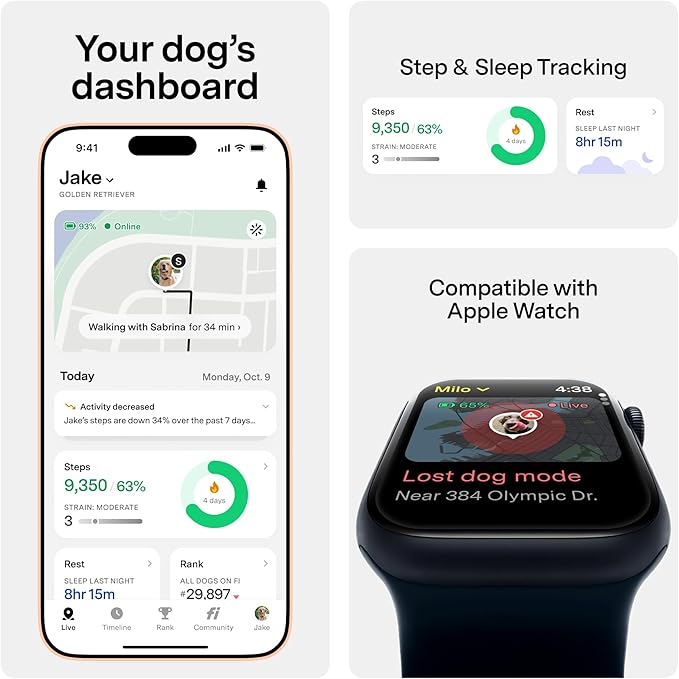 New Fi Series 3+ Smart Dog Tracker Collar [6 Month Membership Included] GPS Tracker for Dogs with Health & Behavior Monitoring, Escape Alerts, Waterproof, LED, Apple Watch Compatible (Pink, Medium)