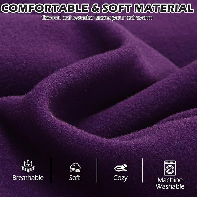 EXPAWLORER Soft Cat Sweater - Sweaters for Cats Only Warm Kitten Clothes, Fall and Winter Pet Coat Pullover Design, Fleece Sweatshirt Clothing Also for Puppy Small Dogs, Purple S