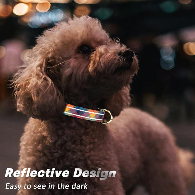 Reflective Dog Collar for Small Dogs, Cute Boho Adjustable Heavy-Duty Nylon Puppy Collar for Boy and Girl Female, Soft Pet Accessories with Quick Release Buckle, Colorful Tartan