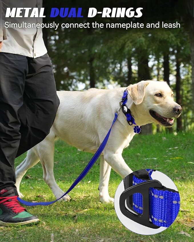 Joytale Airtag Dog Collar, Reflective Pet Collar with Waterproof AirTag Holder, Dual D-Rings, Soft Padded Adjustable for Large Dogs, Navy Blue, L