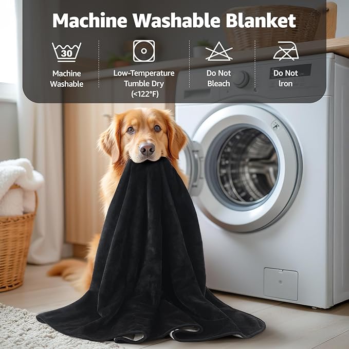 LOOBANI Waterproof Dog Blanket for Couch: Reversible Flannel Bed Blanket for Medium Large Dogs Liquid Proof, Soft Throw Blanket Couch Cover Protector for Sofa, Crate, Travel, 50" x 60", Black & Beige