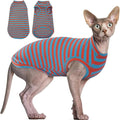 BRKURLEG Hairless Cats T Shirt, Cat Sweaters, Pullover Kitten Shirts, Sleeveless Round Collar Cotton Vest for Cornish Rex Devon Rex Peterbald and Small Dogs Sweater(OrangeBlue Stripes, S)