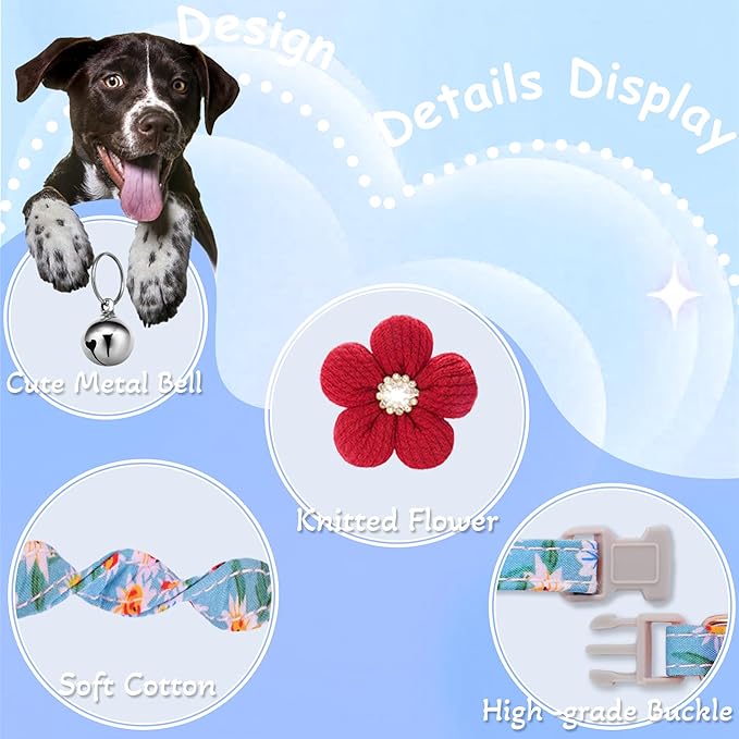 Large Dog Collar with Flower, Dog Collars for Large Dogs Collar for Girl Cute Dog Collar with Bell, Adjustable Length