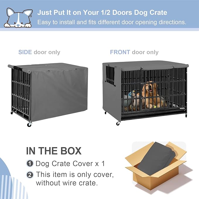 Explore Land Dog Crate Cover Heavy Duty Polyester Pet Kennel Sunshade Universal Fit for 48 inches Wire Cage (Grey)