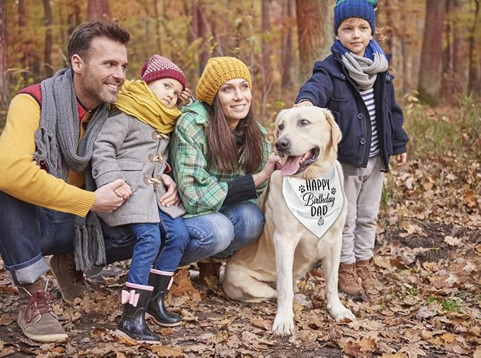 Dog Bandana for Happy Birthday Dad - Classical White Printing Pet Scarf Accessories - Gift for Dad's Birthday Party (K30)