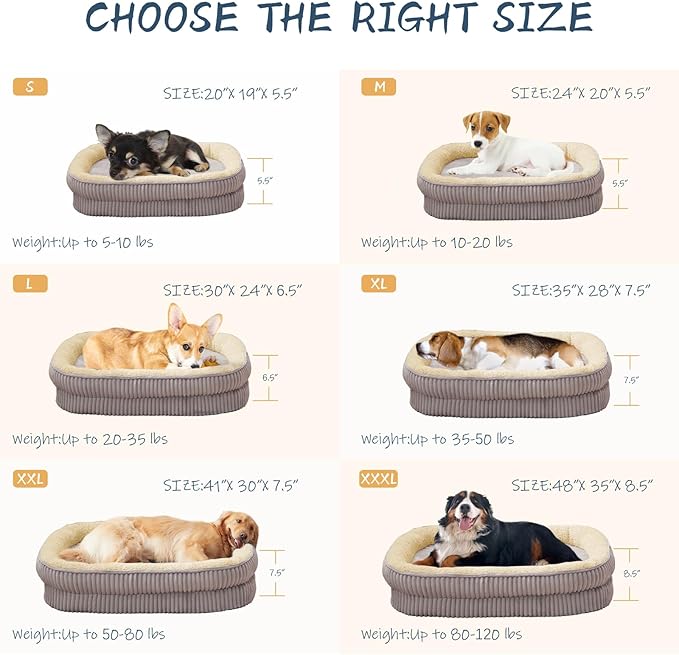 Orthopedic Dog Bed for Large Dogs Breeds, High Density Egg Crate Foam Dog Sofa Beds,Oval Kennel Bed, Pet Couch Bed with Four Sided Bolster, Removable Washable Cover& Non-Slip Bottom