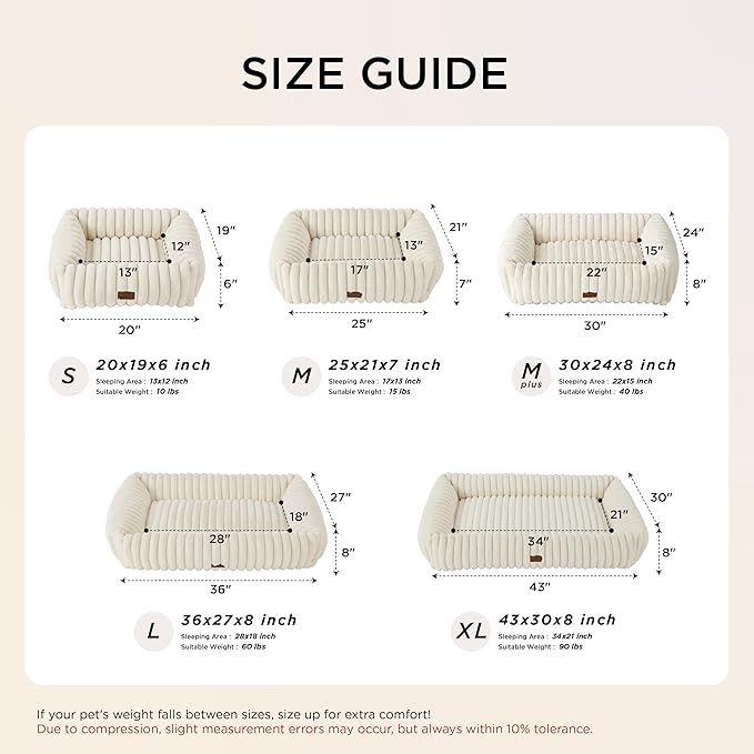 Bedsure ComfyFleece™ Washable Dog Bed for Medium Dogs - Cute Furry Puppy Beds, Rectangle Orthopedic Corduroy Fleece Pet Beds with Removable Zipper Cover, 43x30x8inches, Sandy Beige