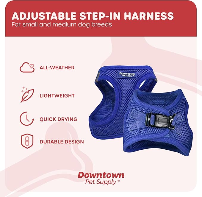 Downtown Pet Supply Step in Dog Harness No Pull, XX-Large, Blue - Adjustable Harness with Padded Mesh Fabric and Reflective Trim - Buckle Strap Harness for Dogs