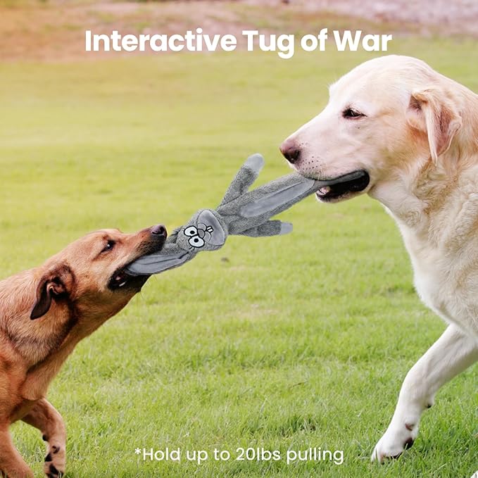 HGB No Stuffing Dog Toys for Aggressive Chewers, Squeaky Crinkle Plush Dog Toys to Keep Them Busy & Puppy Teething for Small, Medium, Large Breed, Cute Bunny & Redfox