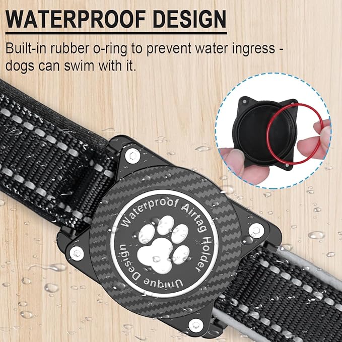 Airtag Dog Collar with Waterproof Air Tag Holder, Luminous Reflective, Soft Padded, Adjustable Nylon Pet Collar for Small Medium Large Heavy Duty Dogs,Black, S