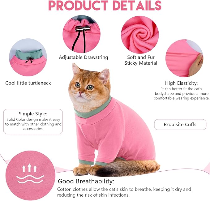 Sticky Cat Clothes Stretchy, Sphynx Hairless Sweater & Pajamas for Cats only, Soft Cat Onesie for Cats After Surgery Female Male & Hair Loss Prevention, Pink XL