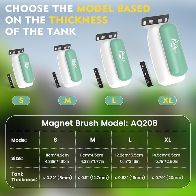 AQQA Aquarium Magnet Glass Cleaner - Enhanced Magnetic Fish Tank Cleaner with 2 Types of Blades, Self-Floating Aquarium Glass Scrubber Algae Scrapers for up 0.79" Thick Glass/Acrylic Aquariums (XL)
