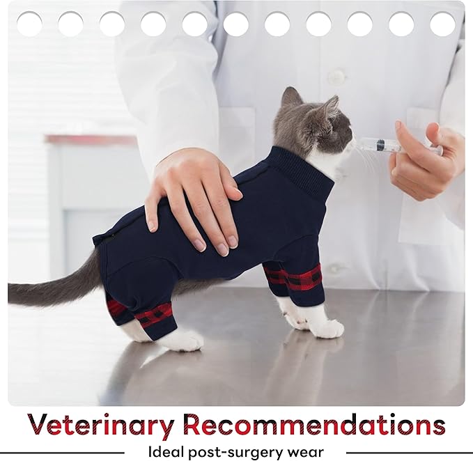 PUMYPOREITY Easy-On Cat Shirt, Soft Stretchy Cat Sweater with Back Snap for Easy Wear, Breathable Recovery Suit for Surgery Recovery, Lightweight Pajamas for All-Day Wear, M, Blue