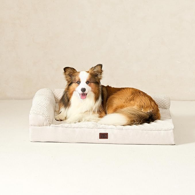 EHEYCIGA Extra Large Dog Bed Othorpedic, Memory Foam XL Dog Bed with Washable Removable Cover, Waterproof Pet Sofa Couch XLarge Size Dogs with Nonskid Bottom, 44x32x6.5, Beige