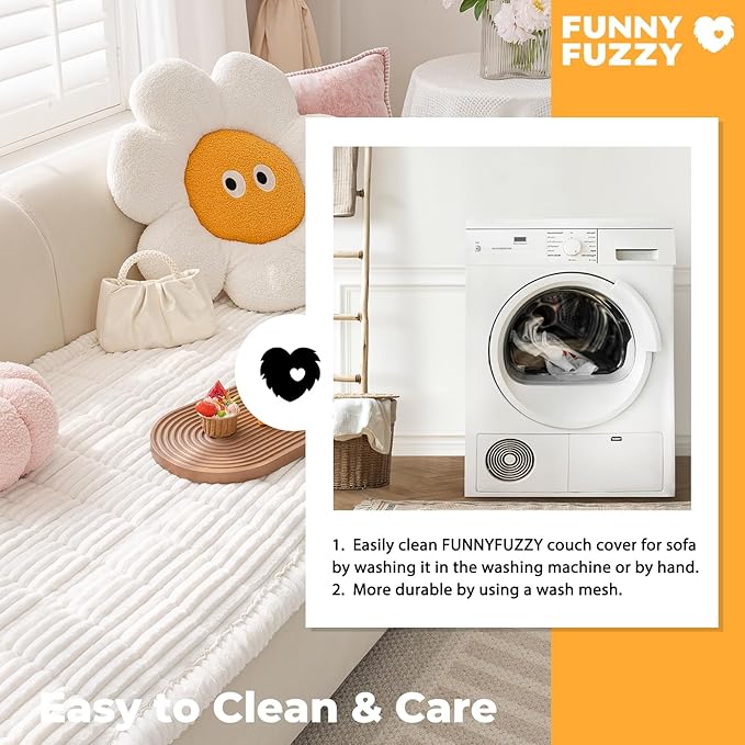 FUNNY FUZZY Pet Couch Covers for Sofa, Washable Dog Couch Cover Protector for Dogs, Flannel Couch Covers for Dogs Pet Friendly Pets Mat Bed Sofa Cover (White, 27.6"×82.7")