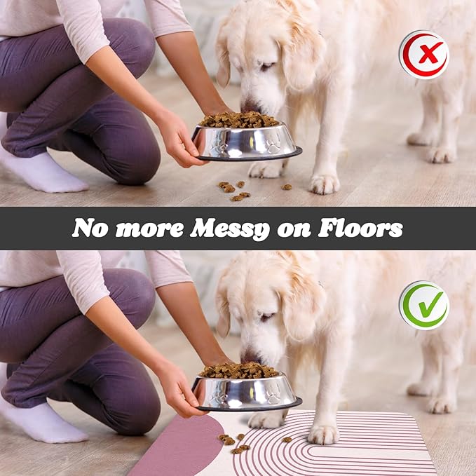 Dog Food Mats for Floors Waterproof, Cat Water Bowl Mats Pet Feeding Absorbent Mat Placemats for Food and Water Pink Bohemia 16 * 24 inch