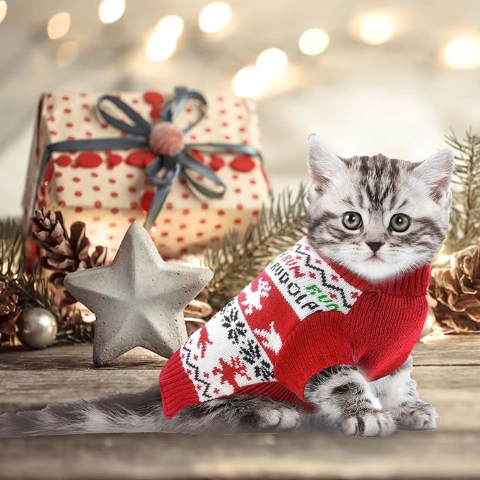 Dog Christmas Sweater Xmas Pet Clothes Cute Reindeer Christmas Dog Costume Outfits Holiday Knitwear Puppy Cat Jumpers New Year Gifts for Small Medium Large Dogs(Red Runing Deer,XS)