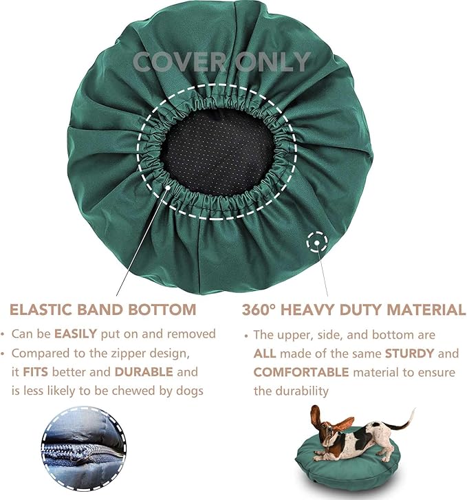 Dog Bed Cover Waterproof Replacement Machine Washable Covers for 36x36 Inch Dog Bed Heavy Duty Scratch Resistant Mattress Protector Pet Bed Round Dark Green Cover Only