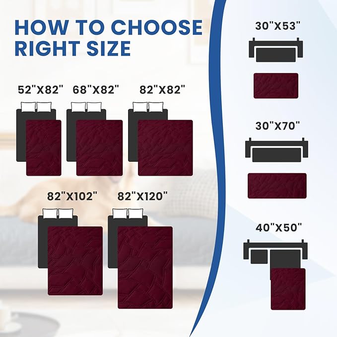 Waterproof Dog Bed Cover, Non-Slip Dog Blanket for Couch, Couch Covers for Dogs Washable, Pet Blanket for Furniture, Pet Bed Mat for Sofa, Car, Pet Supplies Christmas (52x82 Inch, Burgundy)