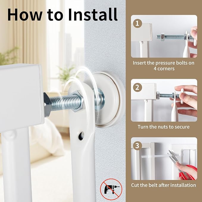 59“ Extra Tall Cat Gate for Doorway：29.4-33.4” Wide Pet Gate, Auto Close/One Handed Open, 1.34” Extra Small Gap, No Drill Pressure Mount Tall Cat Gate for Interior Stairs/Kitchens/Hallways (White)