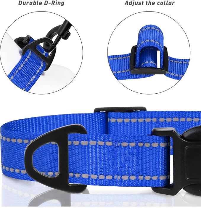 TagME Reflective Nylon Dog Collars, Adjustable Classic Pet Collar with Quick Release Buckle for Small Dogs, Royal Blue, 5/8" Width
