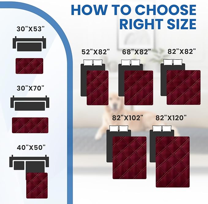 Waterproof Dog Bed Cover Pet Blanket, Soft Couch Cover for Dogs Washable, Non-Slip Dog Blanket Protect Furniture Couch Sofa Car for Puppy Large Dogs Cat Christmas (52x82 Inch, Burgundy)