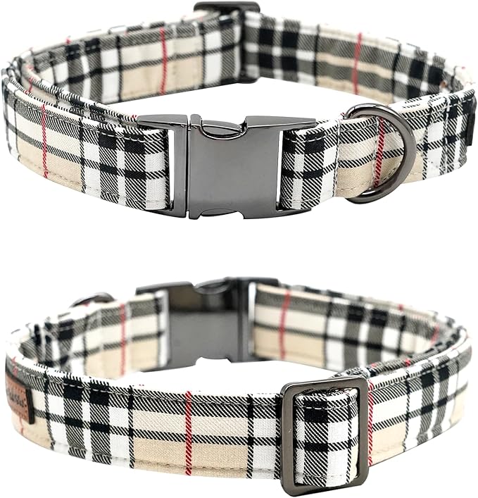 Dog Collar, Bow Dog Collar Plaid Pet Collar Dog Cute Pet Bow Soft Girl or Boy Dog Collars with Metal Buckle Adjustable Collar for X-Large Dogs