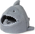Amazon Basics Cat House Shark Shape Cat Cave Bed for Indoor Cats, Cat Tent with Washable Cushioned Pillow, Kitten Lively Bed, 17x16x14 in,Grey