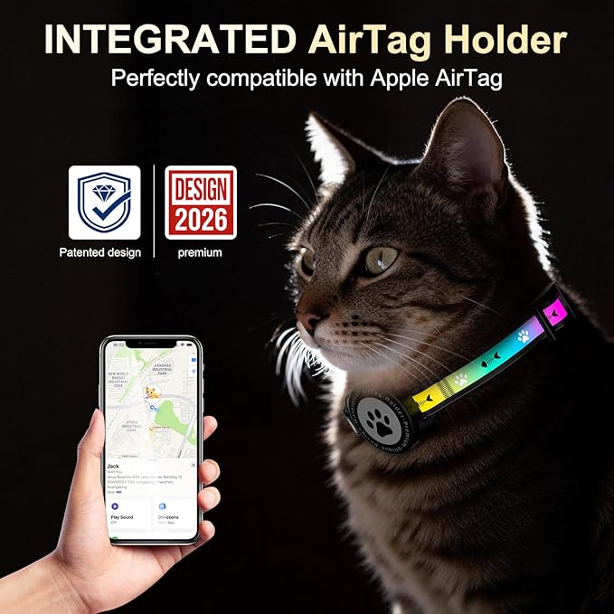 Airtag Cat Collar Breakaway, Reflective Cat Collar with AirTag Holder and Bell, Compatible with Apple Air Tag, Comfortable Padding, Adjustable, Durable (Yellow, XS)