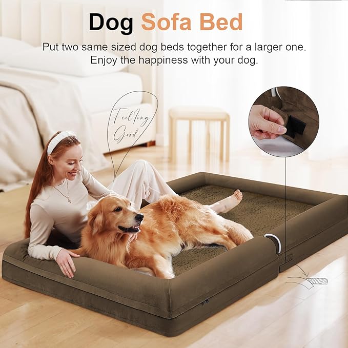 Large Dog Bed Orthopedic Washable: Beds Bolster XL Bed Large Big Dogs Egg Crate Foam Couch Sofa Waterproof with Removable Cover - Dark Coffee