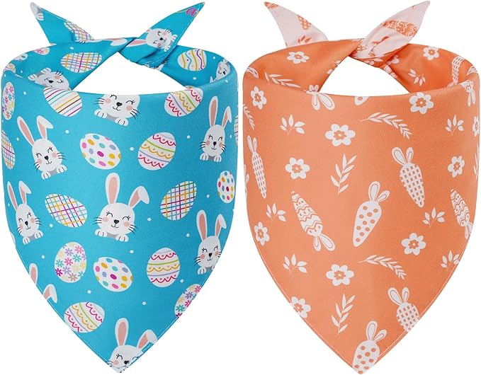 Easter Dog Bandanas Large 2PCS, 4 Pattern Colorful Scarf for Boy and Girl, Triangle Reversible Bibs Breed for Puppy Cats Pets