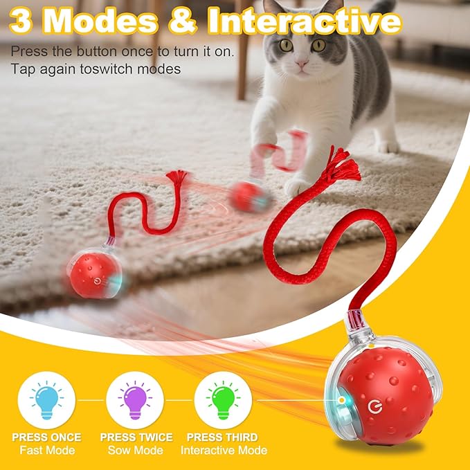 3-Pack Interactive Cat Toys Ball for indoor Cats＆Dog,Automatic Cat Toy with Smart Obstacle Avoidance & Bird Chirps,Includes 8 Cat Spiral Spring,Cat Enrichment Toys for Indoor Cats(Red Blue Orange)
