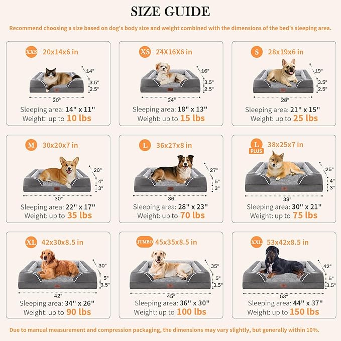 Comfort Expression Orthopedic Dog Bed for Large Dogs 35x22 Inch, Waterproof Supportive Egg Crate Foam Large Pet Bed with Removable Bolsters, Dog Couch with Washable Cover & Non-Slip Bottom, Grey