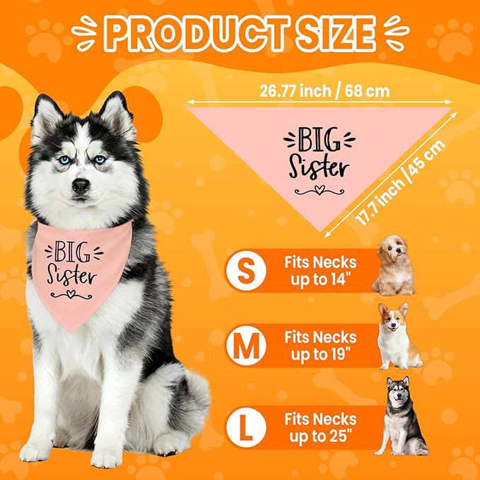 2 Pack Big Sister Big Brother Dog Bandanas, Adjustable Pet Bandana for Pregnancy Announcement, Soft Triangle Scarf for Small Medium Large Dogs, Puppy Sibling Reveal Accessories