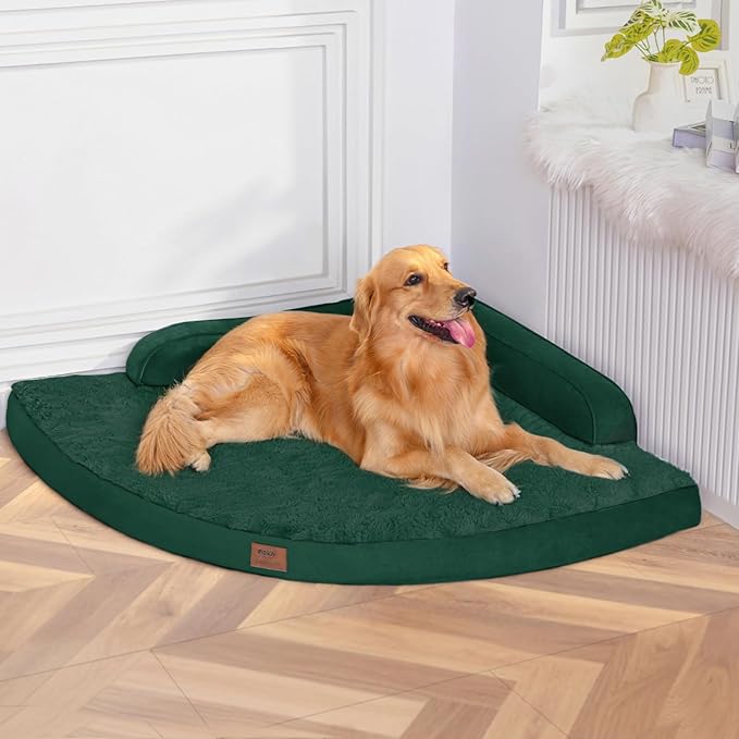 Large Dog Bed - XL Orthopedic Egg-Crate Memory Foam Dog Beds with Removable Washable Cover, Waterproof Pet Beds with Non-Slip Bottom, Dark Green