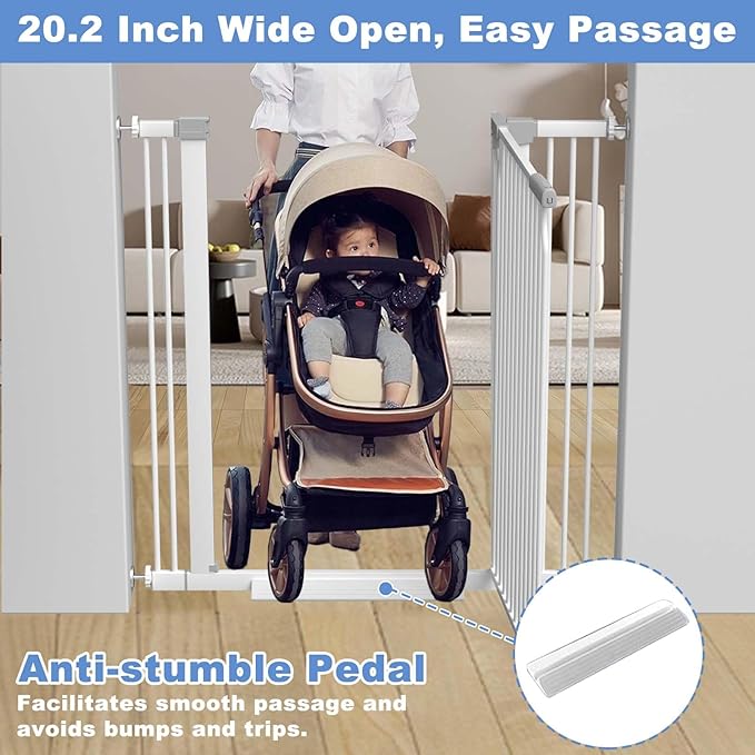 60.2"-65.7" Baby Gates Extra Wide, 40.5" Tall Dog Gate Indoor, Walk Through Pet Gates for Doorways Kitchen No Drilling Auto Close Pressure Mounted Safety Child Toddler Gate, White