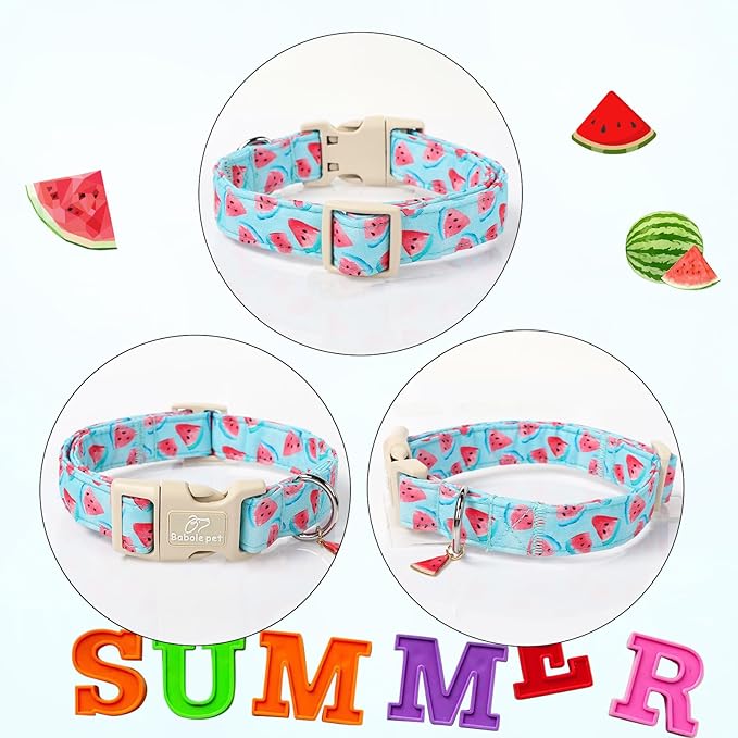 Adjustable Summer Dog Collar, Cute Watermelon Dog Collars for Puppy Small Dogs, Lightweight Quick-Release Buckle Collar for Boy&Girl Dogs XS