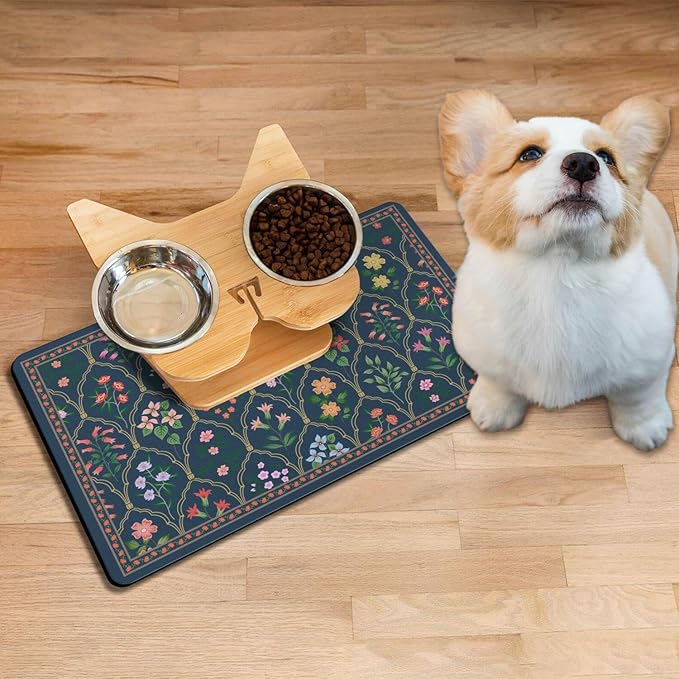 Absorbent Pet Dog Bowl Mat for Food and Water, Pet Cat Food Feeding Mat with Non Slip Rubber Backing, Dog Food Mats for Floors Waterproof, 24"x32"