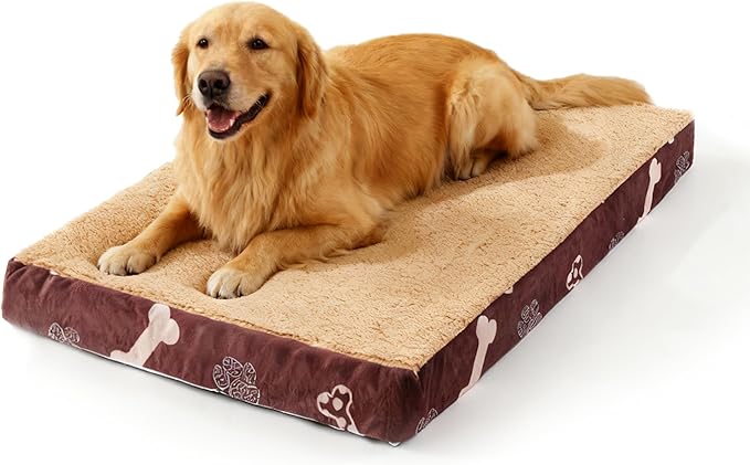 Waterproof Orthopedic Dog Bed for Large Medium Sized Dogs 35x22 Inch - Egg Crate Foam Pet Crate Bed with Removable Washable Cover, Plush Top Anti-Slip Bed Mat, Chocolate