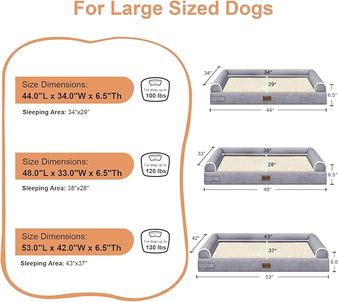 Large Dog Bed Orthopedic Washable: Beds Bolster XXL Bed Big XLarge Dogs Egg Crate Foam Sofa Couch Waterproof Removable Cover - Purple